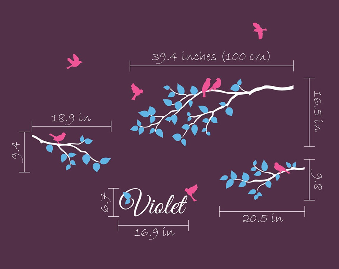 Personalized Nursery Wall Decal Branch With Birds and Leaves - Baby ...