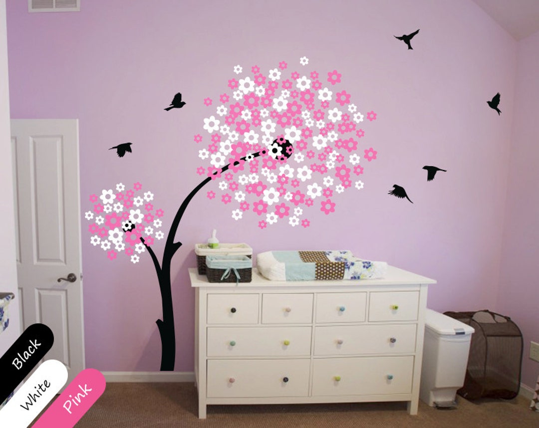 Modern Baby Nursery Wall Decals, Tree Wall Decal With Cute Birds and ...