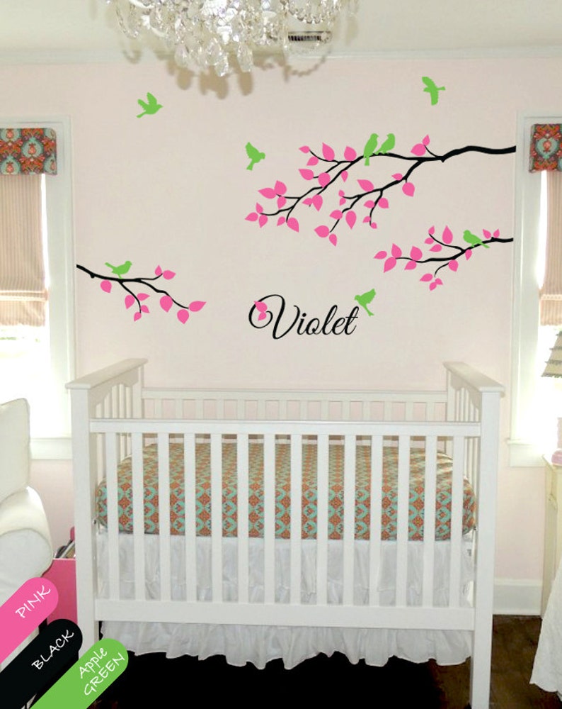 Personalized Nursery Wall Decal Branch With Birds and Leaves Etsy
