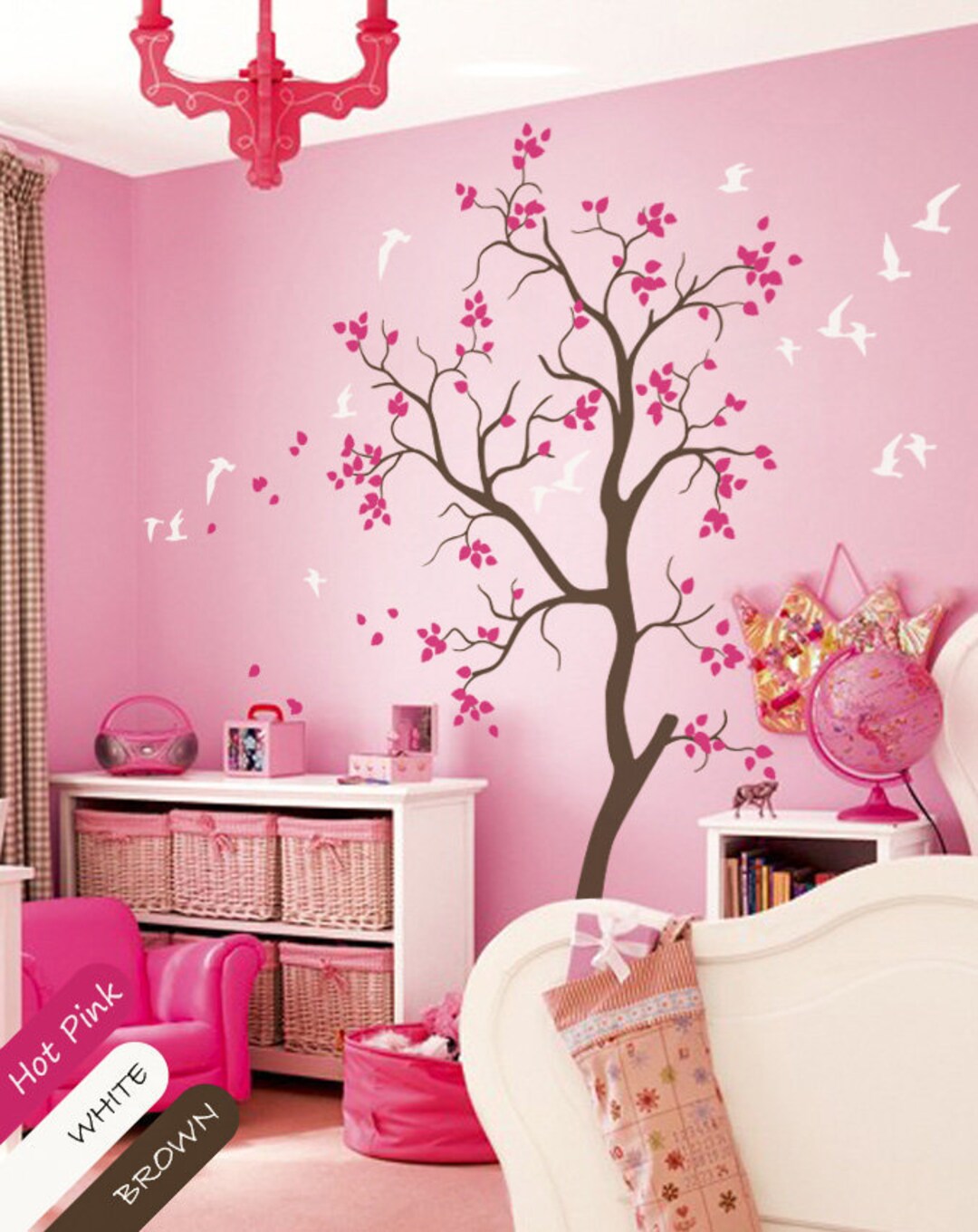 Nursery Tree Wall Decal With Flying Birds and Cute Leaves Baby Etsy