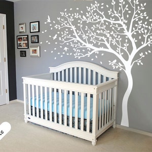 White Tree Wall Decal Huge Tree wall Mural Stickers for Nursery with Birds Art Tattoo Nature Decor  - 098