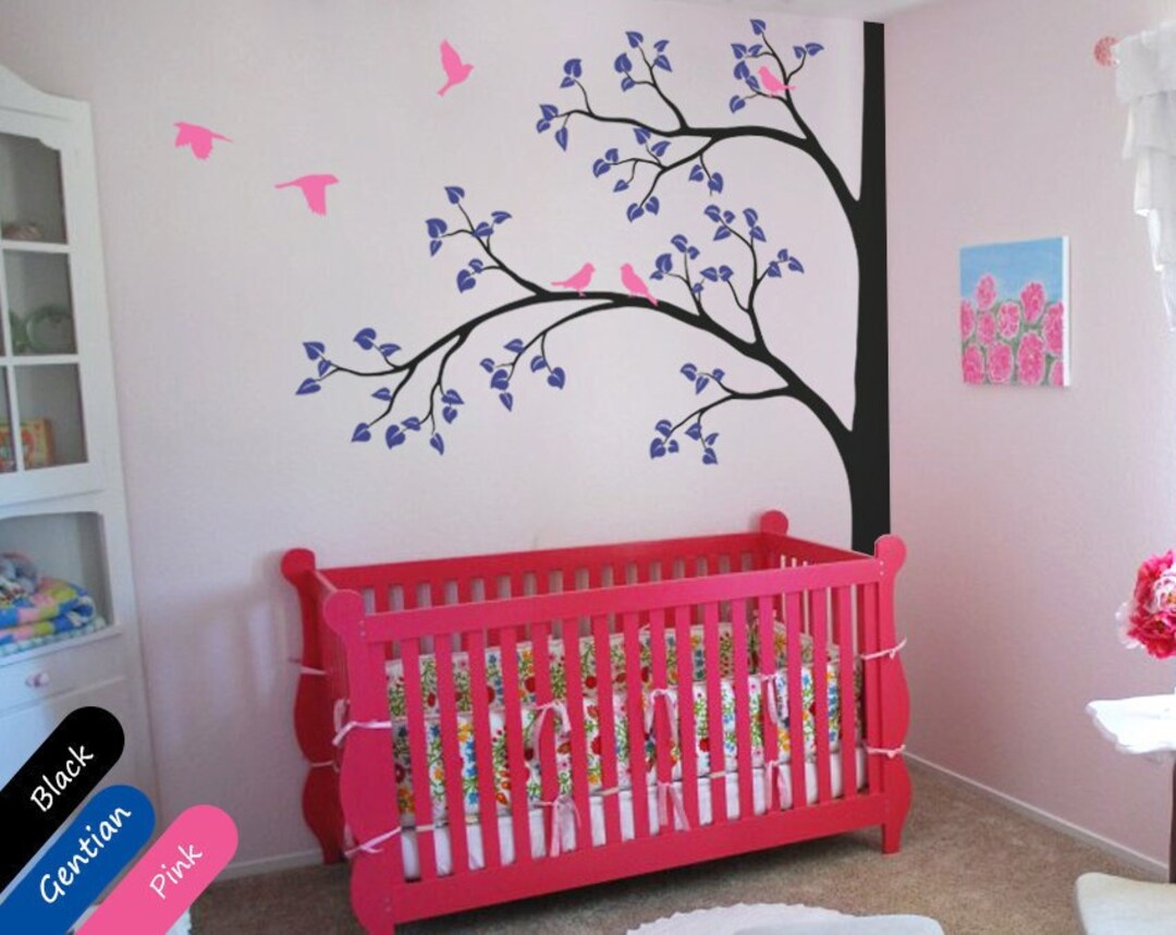 Tree Wall Decal Large Corner Decal With Flying Birds and Leaves for ...