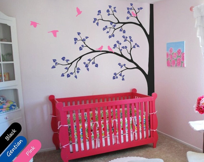 Large Corner Tree Wall Decal – Nursery Mural With Flying Birds - Etsy