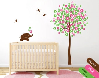 Nursery Tree Wall Decal with Elephant and Birds