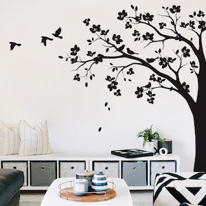 Large Tree Wall Decal Huge Tree decal Sticker with Blossoms Corner Wall Art Decoration Tattoo Wall Mural Décor - 087