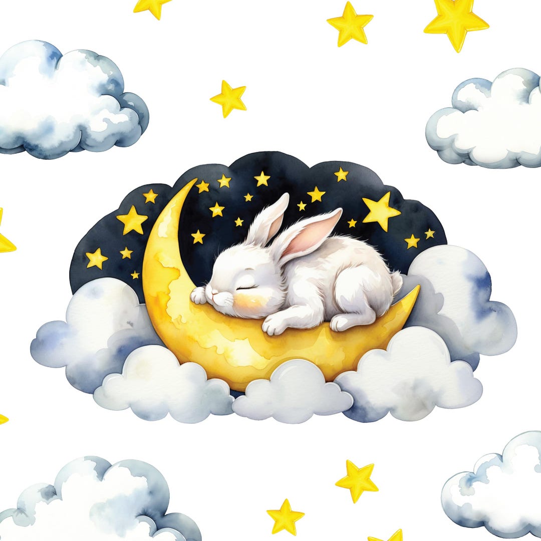Sleeping Bunny Wall Decal | Moon and Stars Fabric Nursery Sticker - Etsy