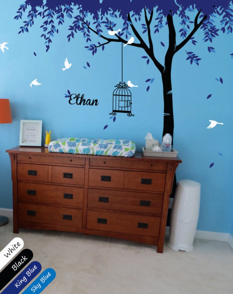 Nursery Tree Wall Decal With Name and Birdhouse Tree Wall Etsy