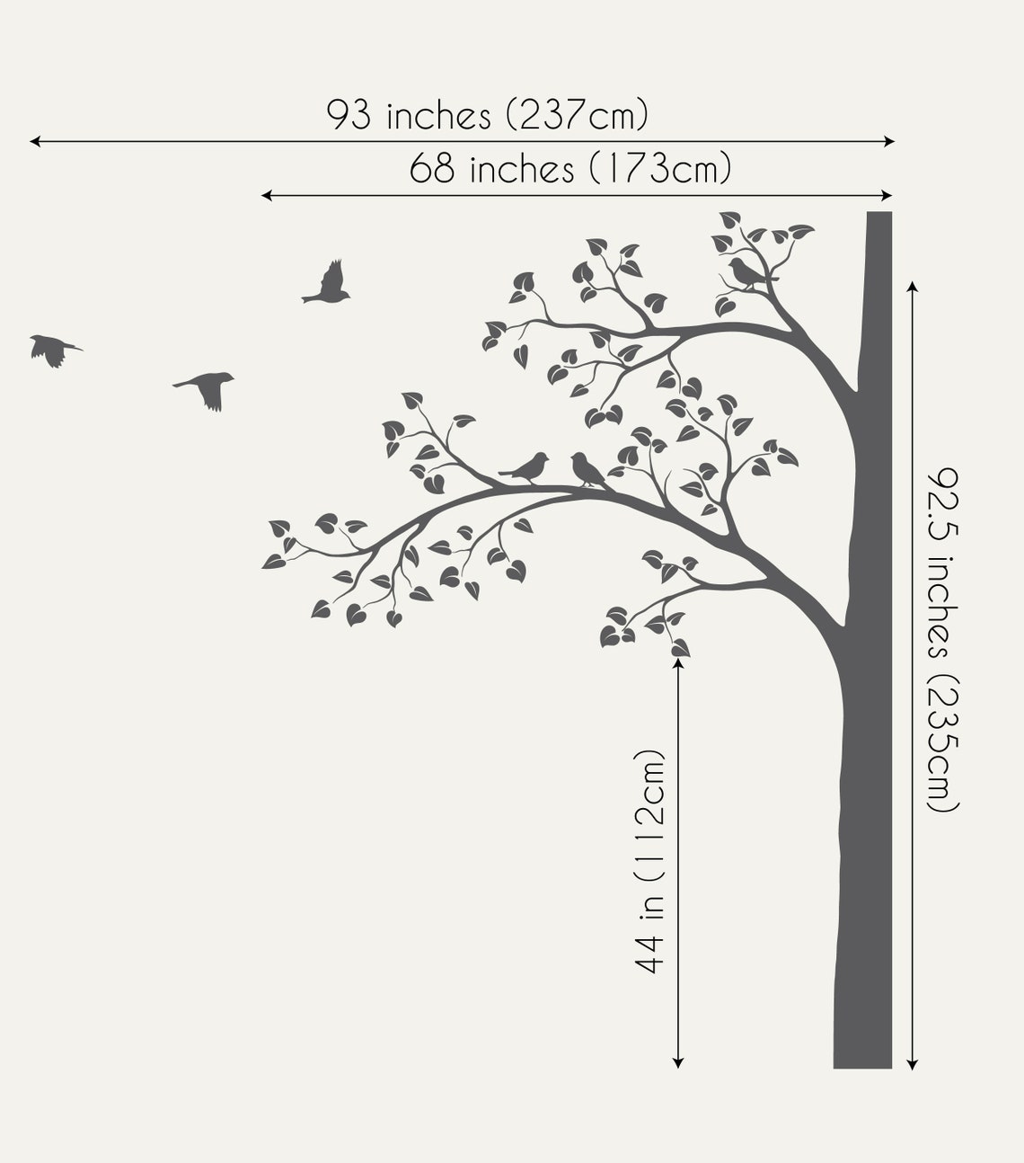 White Tree Wall Decal Huge Corner Tree With Leaves and Birds - Etsy