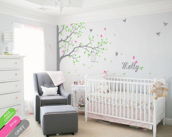 Nursery Wall Decals Stickers Large Corner Tree with Custom Name