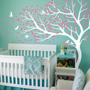 White Tree Wall Decal Wall Art Decor Wall Tattoo Tree Decal Huge Tree wall decal Wall Mural Stickers Nursery Tree and Birds 098 image 1