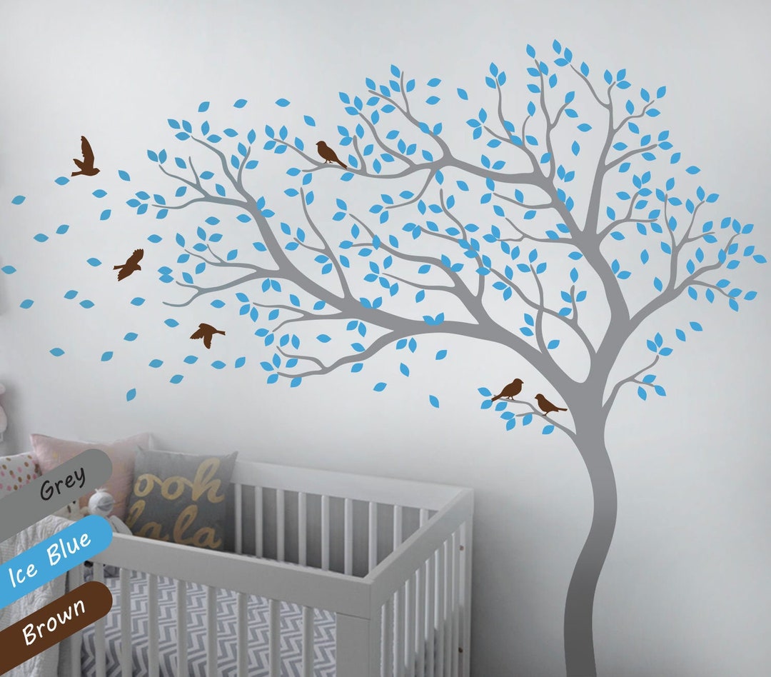 Tree Wall Decal – Nursery Decor With Birds and Leaves - Etsy