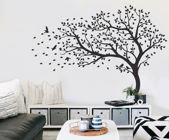 Tree Wall Decal – Nursery Decor with Birds & Leaves