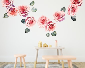 Elegant Light Red Roses Decals - Peel & Stick Floral Wall Stickers - Choice of Vinyl/Fabric in 3 Sizes - CP012