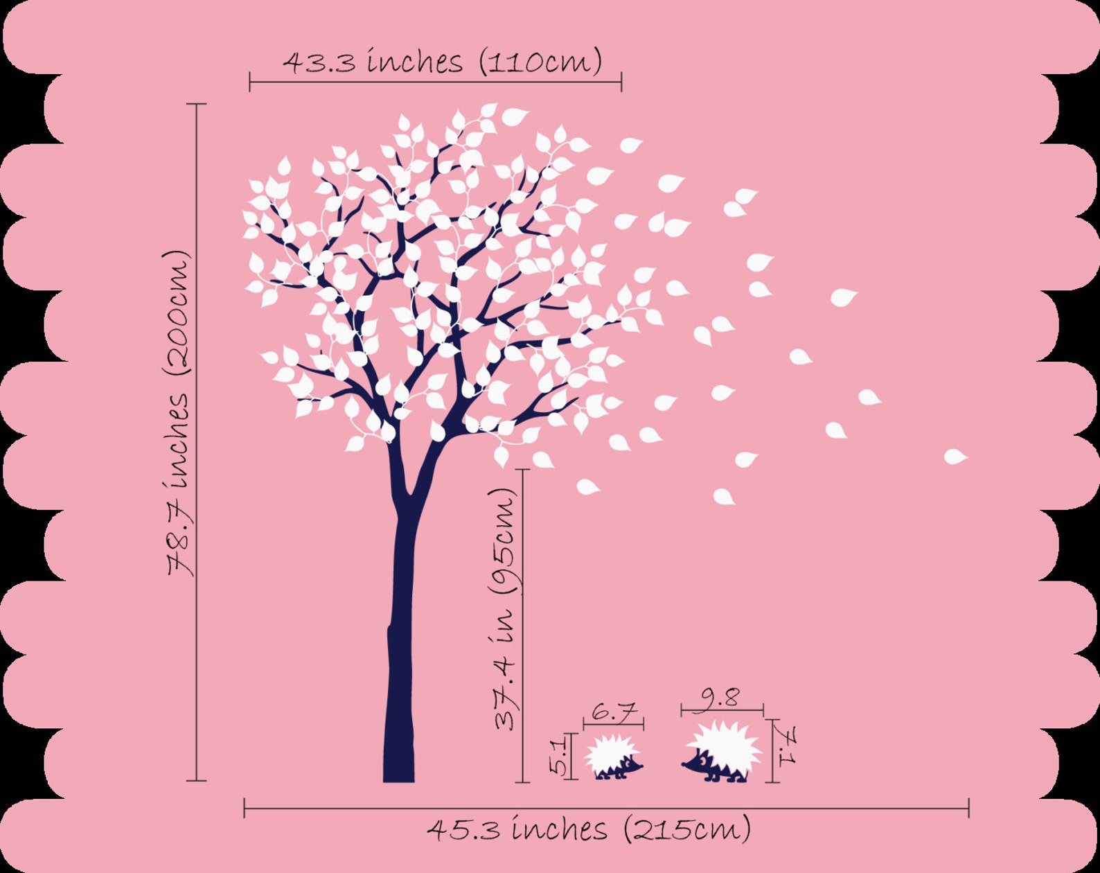 Nursery Tree Wall Decal Large Tree Wall Sticker With Hedgehogs Etsy