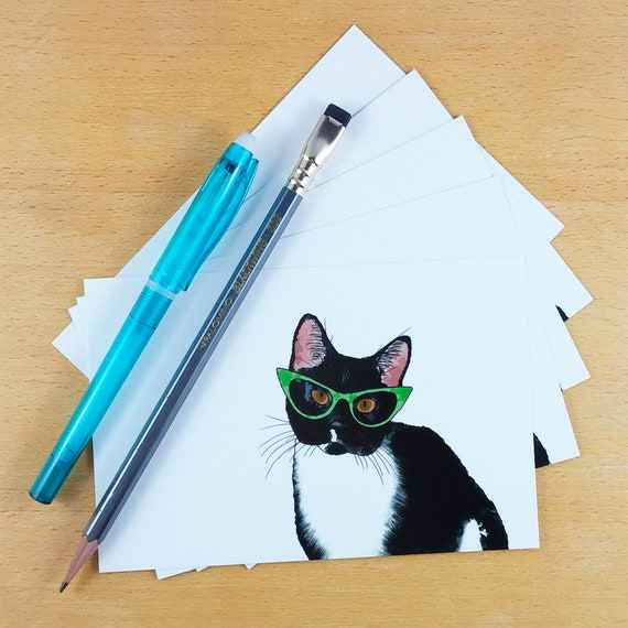 Chat Noir Et Blanc Illustré Jeu De Carte Postale