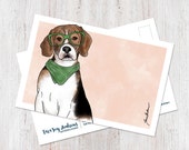 Beagle wearing glasses postcard