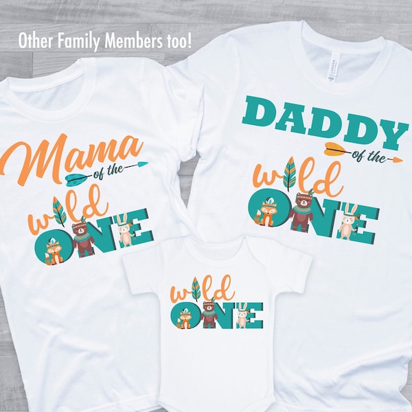 Wild One Tribal Woodland with Matching Family Shirts - wild one 1st birthday boy, mama daddy grandma aunt, bear fox rabbit, tribal woodland