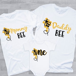 1st Bee-day matching Family Shirts - bumble bee birthday, mommy bee daddy bee, yellow black, bee first birthday, bee family shirts