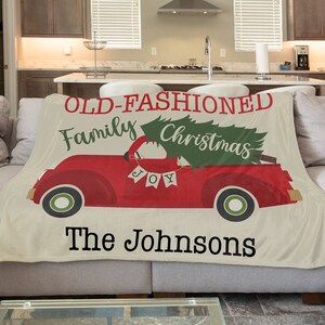 Personalized Christmas Throw Blanket - add your last name to the bottom! personalized holiday gift, christmas truck, old fashioned christmas