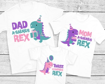 Dino 3 Geburtstag passende Familien Shirts - Dino Mädchen, Dinosaurier 3.Geburtstag Mädchen, Mama Saurus Daddy Saurus Nana, roar im drei, drei Rex