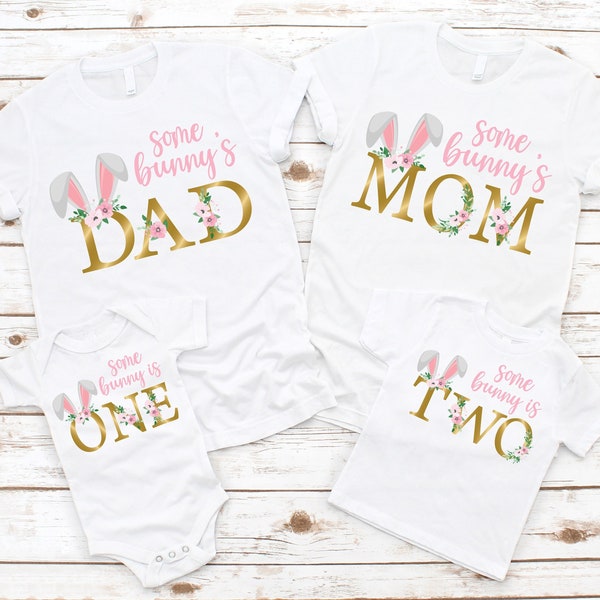 Some Bunny's One or Two Family T-Shirts - bunny 1st birthday girl, 2nd birthday shirt, some bunny is one, somebunny is two, mom dad sister
