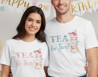 Camisetas familiares de cumpleaños de té para dos: hora de tomar el té para el segundo cumpleaños de una niña, mamá, papá, abuela, hermano, tía, té para dos, fiesta del té Alice
