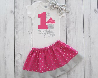 First Birthday Outfit in hot pink chevron 1st birthday | Etsy