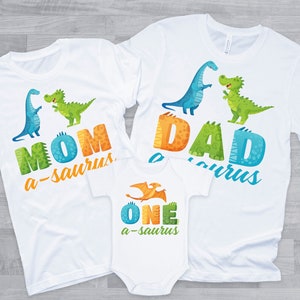 Dinosaur 1st Birthday matching Family Shirts - Dino 1st birthday boy, mommy saurus daddy saurus nana saurus aunt a saurus, roar im one,