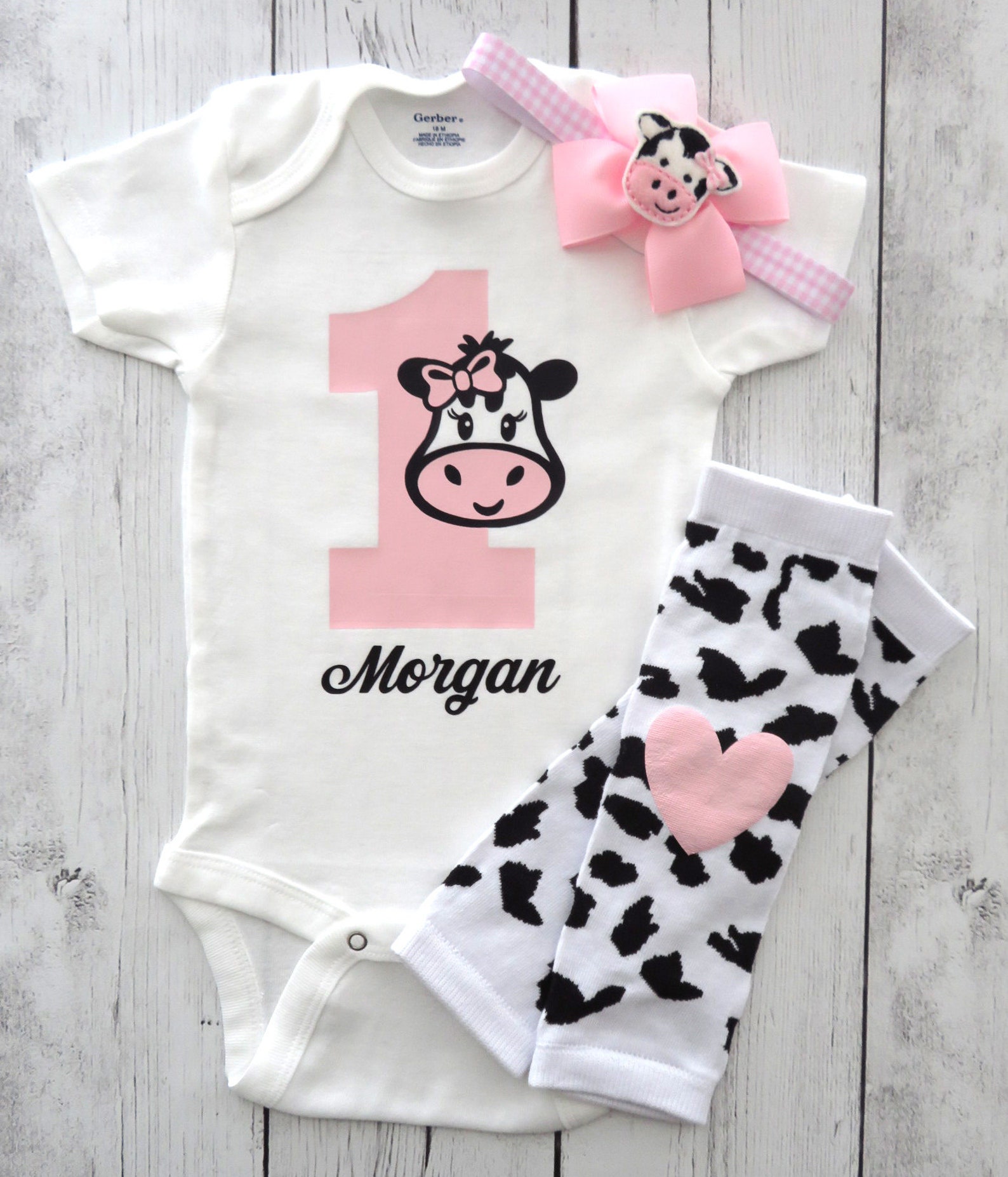 Cow 1 Birthday Onesie in Light Pink for Baby Girl Barnyard | Etsy