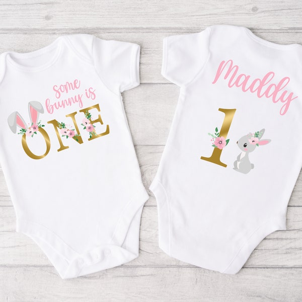 Some Bunny is One Bodysuit for Birthday Girl -1st birthday shirt, easter spring birthday, 1st birthday girl shirt, somebunnys one, pink gold