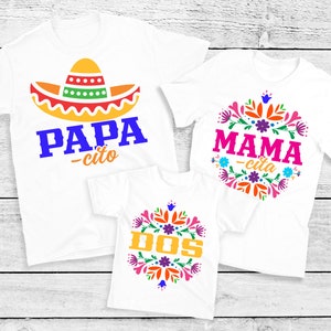 Dos Birthday Family Shirts - second birthday girl, mama cita abuela tia tio, taco bout turning two, cactus sombrero, mexican floral