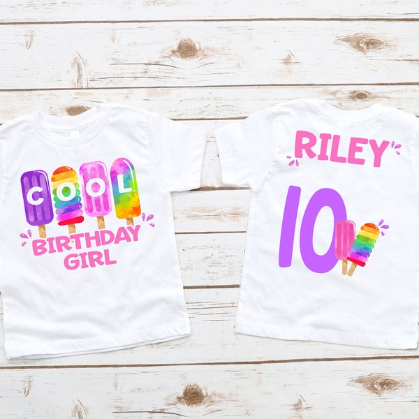Popsicle Treats Birthday Girl Shirt - 10th birthday outfit, summer birthday theme, pink purple ice cream, tenth birthday shirt, 10 year old