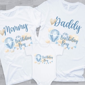 Blue Hot Air Balloon matching Family Shirts - hot air balloon 1st birthday boy, mom dad grandma sister aunt, hot air balloon boy birthday