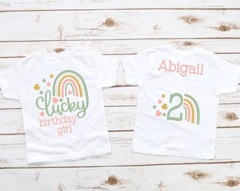 Chemise arc-en-ciel pastel porte-bonheur pour 2e anniversaire de fille - Saint-Patrick, trèfles roses verts, deux ans, anniversaire de mars, Saint-Patrick