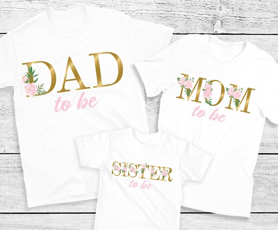 Gold Floral Baby Shower Family Shirts 