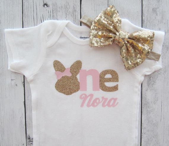 Bunny First Birthday Onesie In Pink And Gold Some Bunny Is Etsy