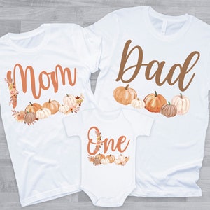 Autumn Boho Pumpkin Birthday Family Shirts - earth tone pumpkin 1st birthday girl, mom dad nana papa brother aunt, our little pumpkin is one