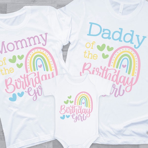 Pastel Rainbow Family T-Shirts for her Birthday Party - rainbow bday girl, pastel 1st birthday girl, mom dad grandma grandpa sister aunt