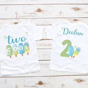アイスキャンディーのおやつバースデーボーイシャツ - 2歳の誕生日の衣装、夏の誕生日テーマ、青緑のアイスクリーム、2歳の誕生日のシャツ、2歳