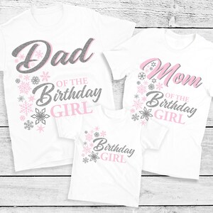 Pink and Silver Snowflake Birthday Family Shirts - snowflake birthday girl, mom dad nana brother sister aunt, snow much fun, winter birthday