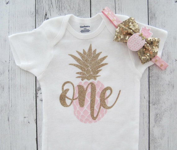 Pineapple First Birthday Onesie Pink Gold Girl First Etsy
