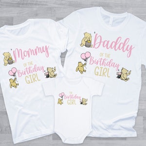 Classic Pooh Birthday Shirts - matching family of the birthday girl, vintage winnie the pooh, mom dad grandma brother, pooh hunny piglet,
