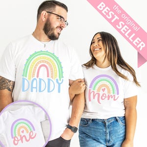 Pastel Rainbow Family T-Shirts for her 1st Birthday Party - rainbow bday girl, pastel 1st birthday girl, mom dad grandma grandpa sister aunt