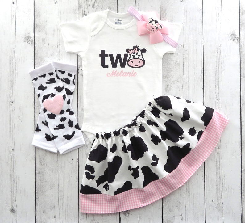 Cow Two Birthday Outfit in Cow Print and Pink Gingham Onesie - Etsy