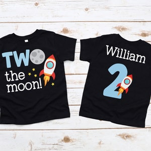 TWO the Moon Birthday Boy Shirt - outer space bday, houston we have a two year old, galaxy astronaut rocket, reach for the stars, 2nd bday