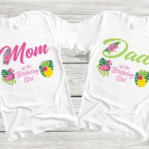 Tropical Flamingo Pineapple Family T-Shirts for a Birthday Party -luau birthday party, pineapple bday, mom dad nana sister, flamgino bday