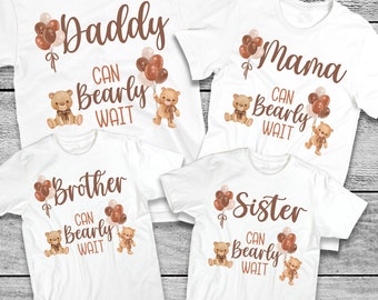 Can BearlyWait Babyparty-Shirts - geschlechtsneutrale Babyparty, Mama Papa Oma Bruder, Geschlecht aufdecken, Babybär, Braunbär-Babyparty