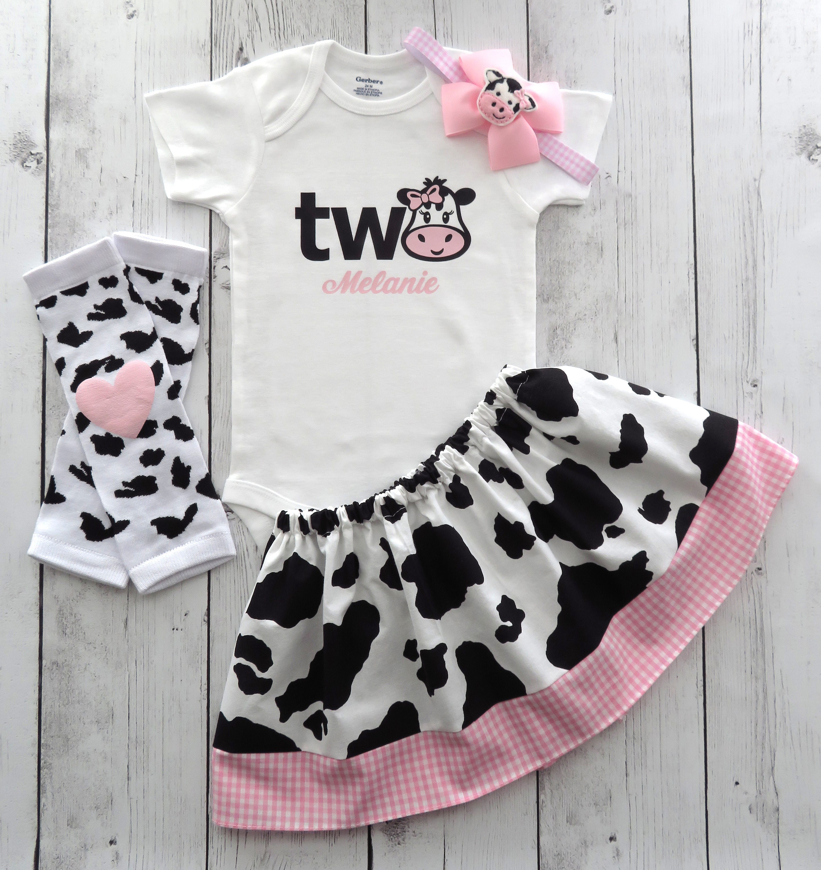 Cow Two Birthday Outfit in Cow Print 