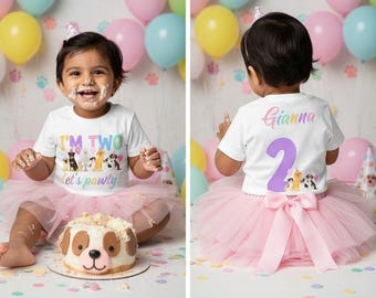 Lets Pawty Birthday Girl Shirt - 2nd birthday outfit, pawty dogs birthday theme, second bday shirt, two year old girl, pastel rainbow dog
