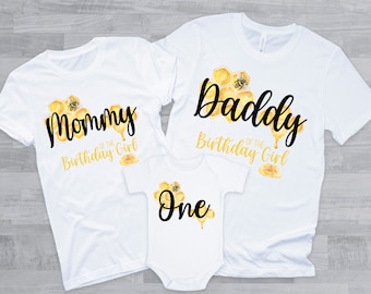 1st Bee-day matching Family Shirts - bumble bee birthday, mommy bee daddy bee, yellow black, bee first birthday, bee family shirts